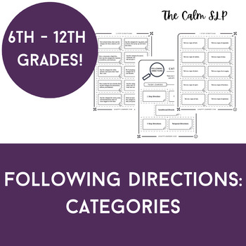 Preview of Following Directions Word Retrieval Game for Speech Therapy CATEGORIES