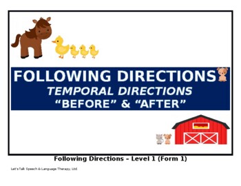 Preview of Following Directions with Temporal Concepts "Before" & "After" with Farm Animals