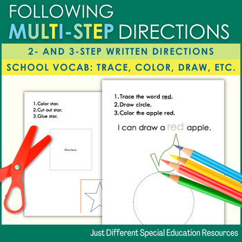 Preview of Following Multi-step Written Directions : 2 step : 3 step : for Special Needs