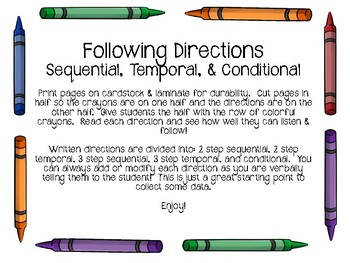 Following Multiple Step Directions by iteachkids2talk | TpT