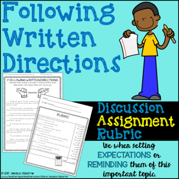 Preview of Following Written Directions: Discussion, Assignment, Rubric