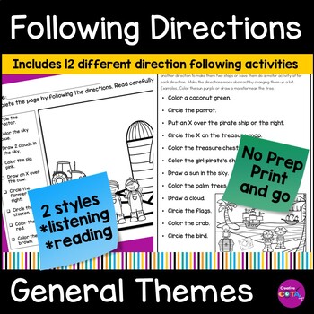Preview of Following Directions Worksheets Occupational Therapy Coloring Page Activities