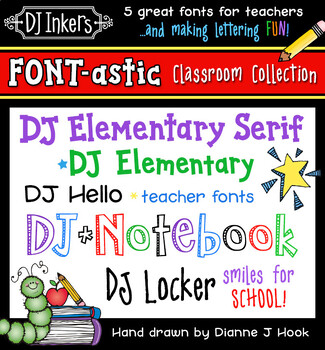 Preview of Font-astic Classroom Collection - 5 Font Bundle for Teachers by DJ Inkers