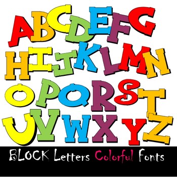 Preview of Fonts - Colorful Block Alphabet Clip Art