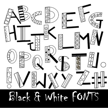 Fonts - Fun Black and White Doodle Alphabet Clip Art by Teacher Alias
