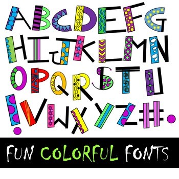 Preview of Fonts - Fun Colorful Doodle Clip Art Alphabet