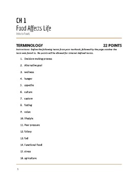 Preview of Food Affects Life Terminology