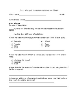 Preview of Food Allergies Information Sheet