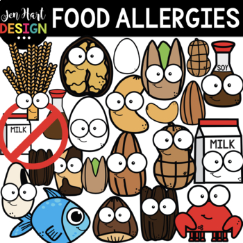 Preview of Food Allergy Clipart - Top 8 Food Allergens- Jen Hart Design