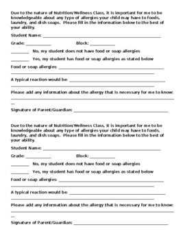 Preview of Food Allergy Form