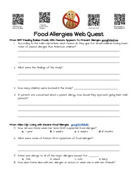 Preview of Food Allergy Guided and/or Independent WebQuest