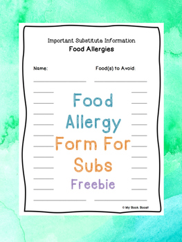https://www.teacherspayteachers.com/Product/Food-Allergies-Form-For-Sub-Tub-1684926