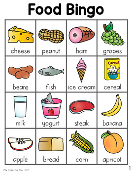 Food Bingo Game by The Kinder Kids | Teachers Pay Teachers