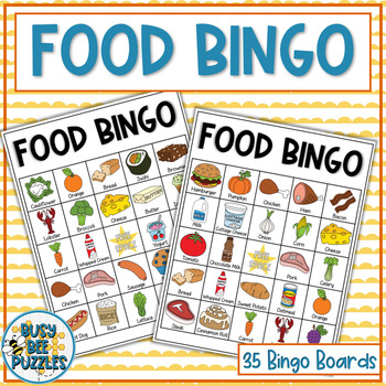 Preview of Food Bingo Game Activity - Food Vocabulary - 35 Unique Cards Included
