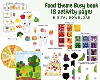 Preview of Food Busy book for Kindergarten and Toddler kids, Food theme learning binder