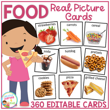 Preview of Food Cards 360 Real Pictures (Editable) Flashcards PCS