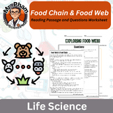 Food Chain & Food Web Reading Passage and Questions Worksheet