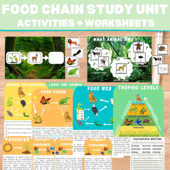 Preview of Food Chain Food Web Trophic Level Study Unit Bundle | Learning Activity