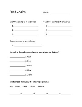 Food Chain Worksheet by Mrs R 4th | TPT