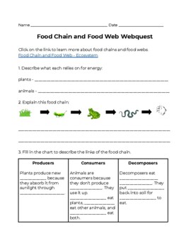 Food Chain and Food Web Webquest by Mrs Warner's Work Shop | TPT