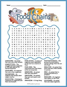 Preview of FOOD CHAINS & WEBS Word Search Puzzle Worksheet - 4th, 5th, 6th, 7th Grade