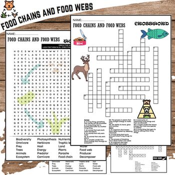 Preview of Food Chains And Food Webs Fun Worksheets - Word Search And Crossword