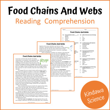 Preview of Food Chains And Webs Reading Comprehension Passage and Questions - PDF