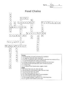 Food Chains Crossword by Joan Barnes TPT