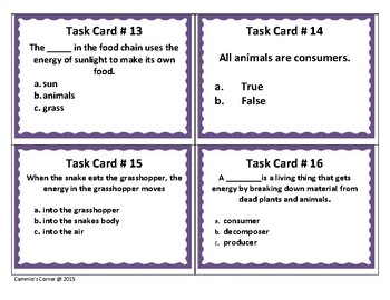 Food Chains & Food Webs TASK CARDS by Cammie's Corner | TPT