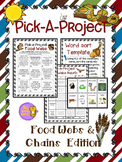 Food Webs Pick A Project Writing Activities, Choice Boards