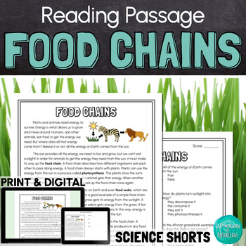 Preview of Food Chains Reading Comprehension Passage PRINT and DIGITAL
