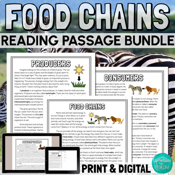 Preview of Food Chains Reading Comprehension Passages Bundle PRINT and DIGITAL