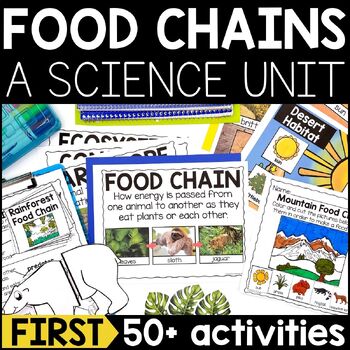 Preview of Food Chains Unit | Food Chain Cut & Paste Worksheets, Crafts, & More | 1st Grade