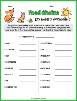 Food Chains Word Scramble FUN by Puzzles to Print | TpT