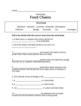 Food Chains Worksheet by Thee Teaching Queen | TPT