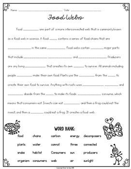 Food Chains and Food Webs Cloze Reading Activity by Bow Tie Guy and Wife