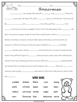 Food Chains and Food Webs Cloze Reading Activity by Bow Tie Guy and Wife