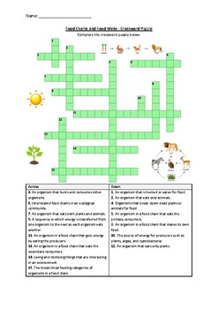 Preview of Food Chains and Food Webs - Crossword Puzzle Worksheet Activity (Printable)