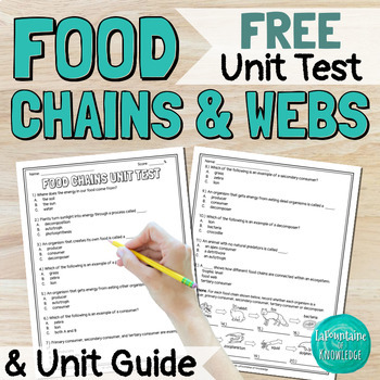 Preview of Food Chains and Food Webs End of Unit Test Assessment and Unit Guide