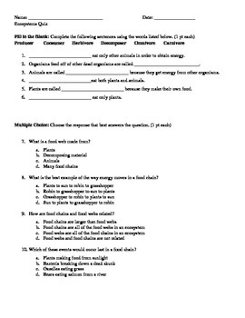 Food Chains and Food Webs Quiz by Tackling 5th Grade | TpT