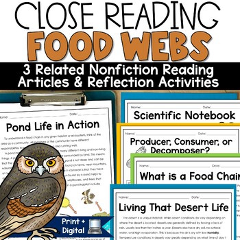 Preview of Food Chains and Food Webs Worksheets Reading Passages Nonfiction Close Read