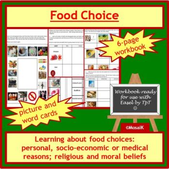 Preview of Food Choice Diversity Cooking Health workbook cue cards
