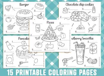 Preview of Food Coloring Pages, 15 Printable Recipe Coloring Pages for Kids, Boys, & Girls