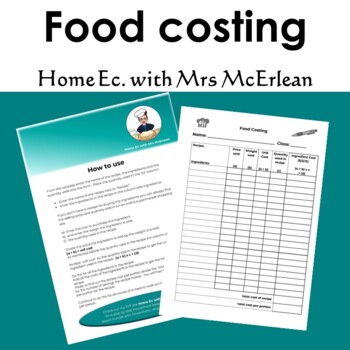 Preview of Free Food Costing Worksheet