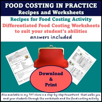 Preview of Recipe Costing Sheet - Food Costing Activity - Recipes and worksheets