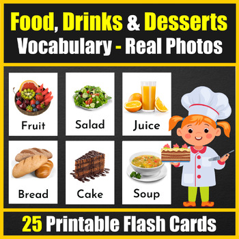 Preview of Food, Drinks, and desserts Vocabulary Flash cards with real photos