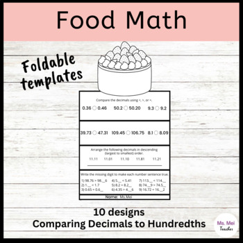 Preview of Food Foldable Math Crafts - Comparing Decimals to Hundredths