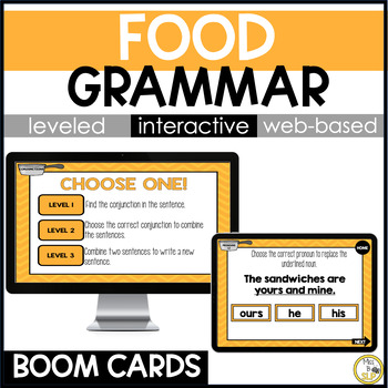 Preview of Food Grammar Skill Builder Bundle - Digital Boom Cards & Interactive PDF