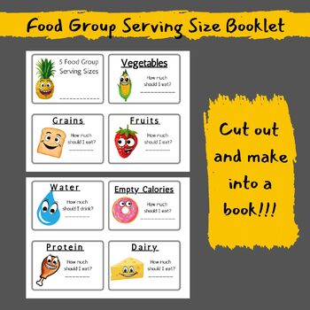Preview of Food Group Serving Size Booklet || Learning Food Groups