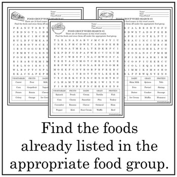 Printable - 10 Word Search Puzzle - Food Groups